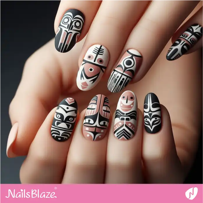 Matte Abstract Bird Haida Gwaii Nails | Canadian | Tribal - NB1853